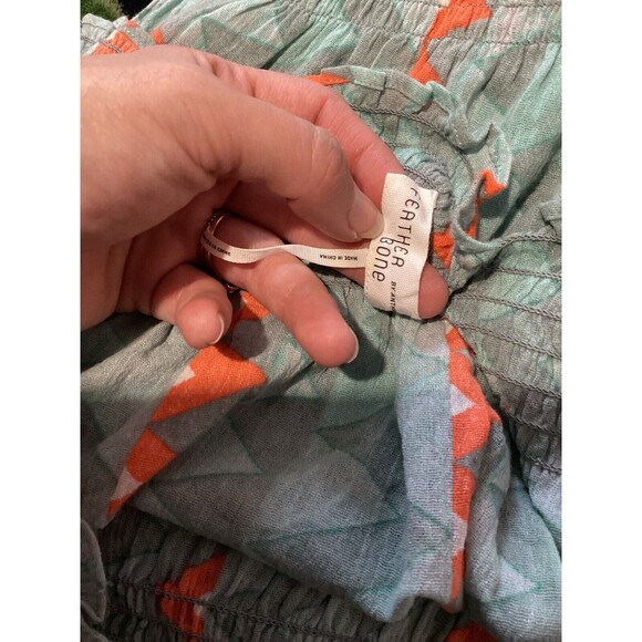 Anthropologie Feather Bone Demetria Smocked Cropped Top Blue Orange Stripe S - Picture 6 of 8